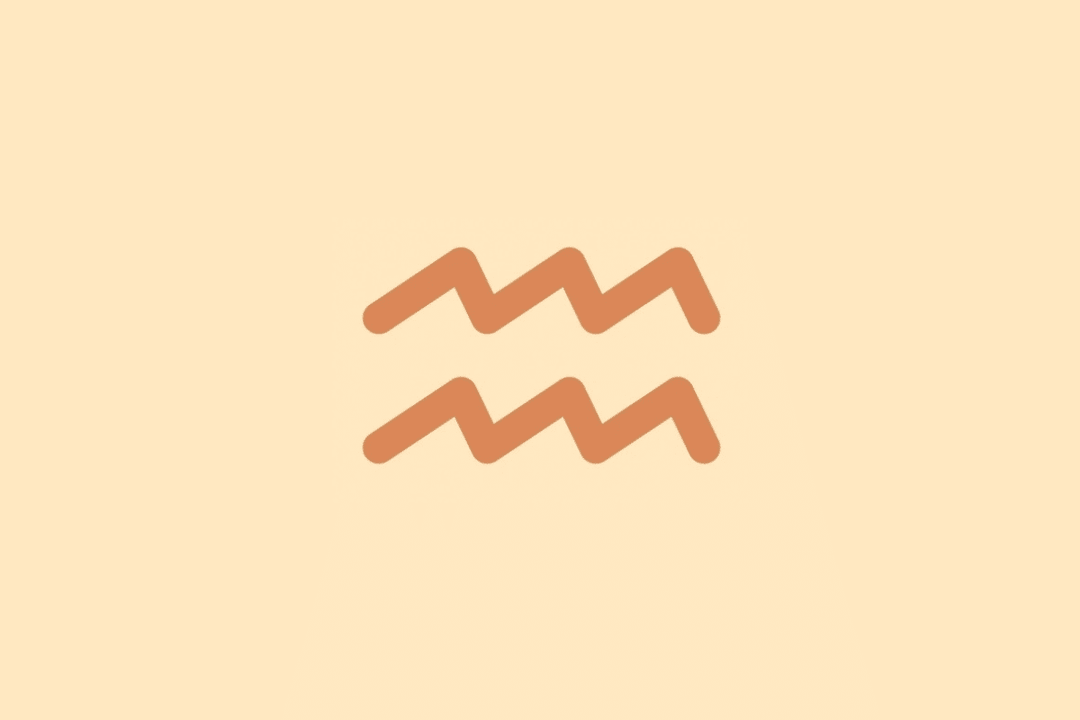 Símbolo minimalista do signo de Aquário em tom terracota sobre fundo laranja