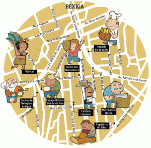 O mapa traz pontos de cultura, serviços gerais, gastronomia, entre outros temas.