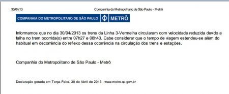 metro sp – declaração de ocorrência