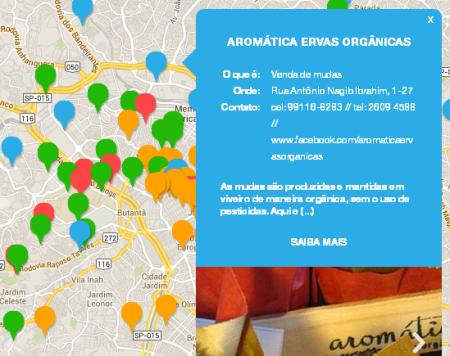 O mapa traz uma série de informações sobre os pontos registrados. Descrição, contato, localização e até fotos podem ser conferidas sobre as feiras, hortas, restaurantes, produtores, etc.