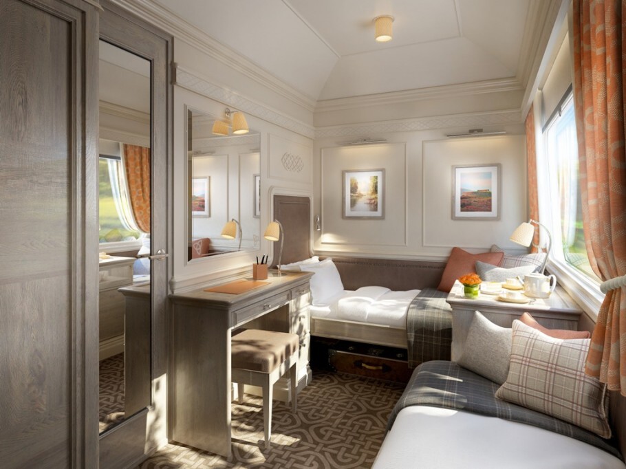 Cabine do novo trem de luxo Belmond Grand Hibernian, na Irlanda