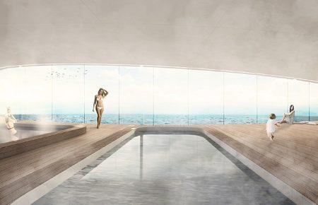 Piscina com visão panorâmica.