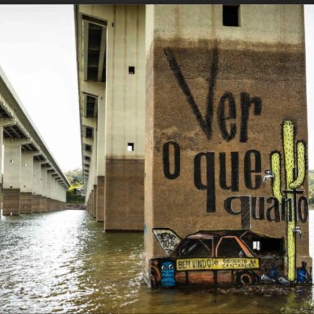 Intervenção do artista Thiago Mundano mede o nível do reservatório da Cantareira