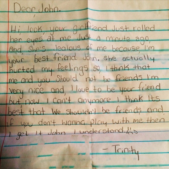 Carta de menina de 12 anos encerrando amizade com adulto 