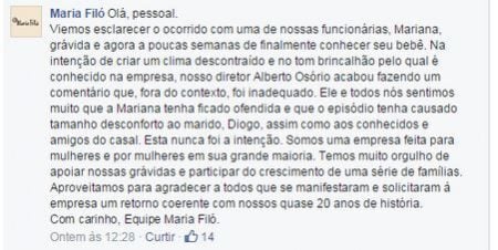 Resposta da loja nas redes sociais