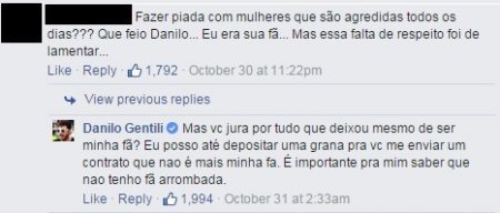 Postagem em que Danilo Gentili trata fã como”arrombada”