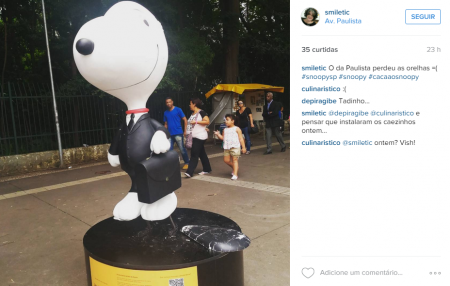 Neste outro caso, o Snoopy aparece sem as orelhas em plena avenida Paulista