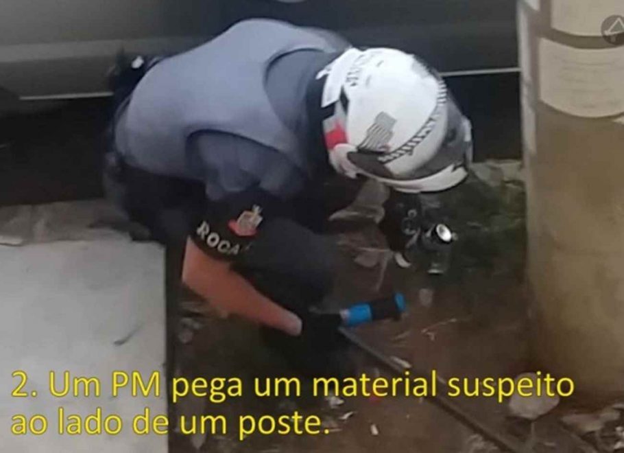 O vídeo mostra a ação de um policial militar durante o ato