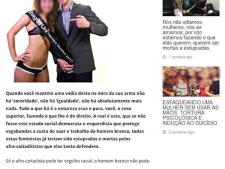 Em um misto de racismo e machismo, postagem faz críticas ao estado social democrata e esquerdista na publicação. À direita, postagens que incitam feminicídio