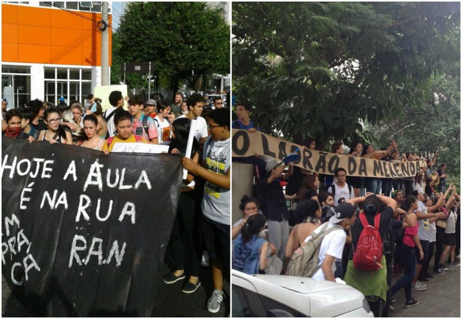 Os alunos protestaram contra o fechamento de salas em colégios da rede estadual