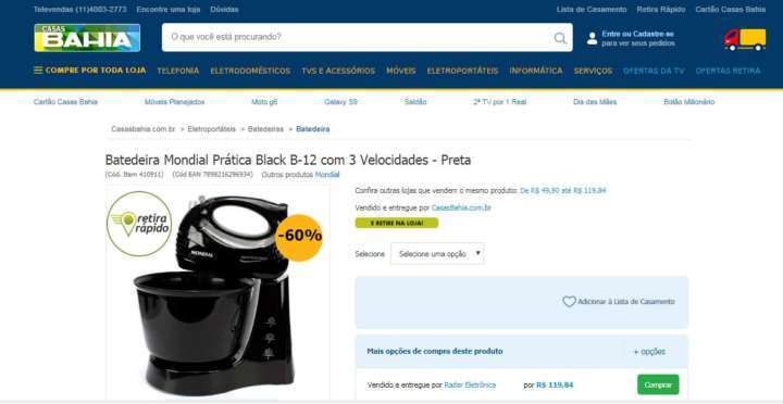 Loja on-line das Casas Bahia tem produtos com até 60% de desconto