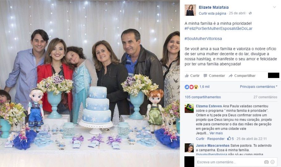 Elizete Malafaia publicou fotos ao lado da família em sua página no Facebook