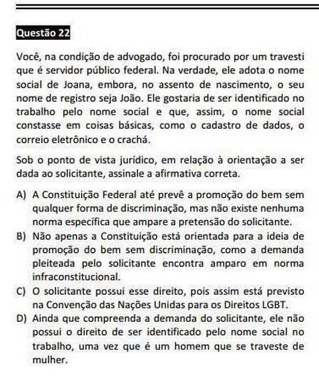 Páginas do movimento LGBT acusaram a prova de transfobia