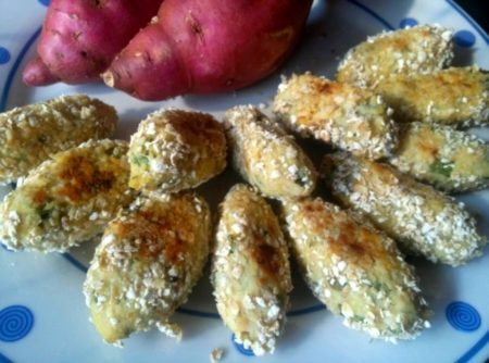 Bolinho de frango com batata doce