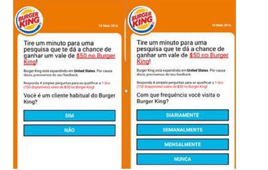 Imagem de golpe que oferece cupom falso do Burger King