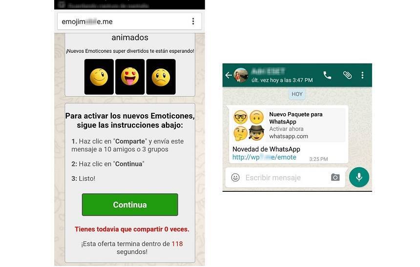 Imagem de golpe que oferece pacote falso de emojis