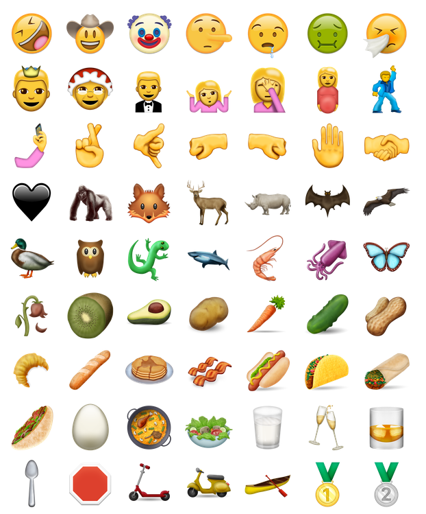 Alguns dos 72 novos emojis