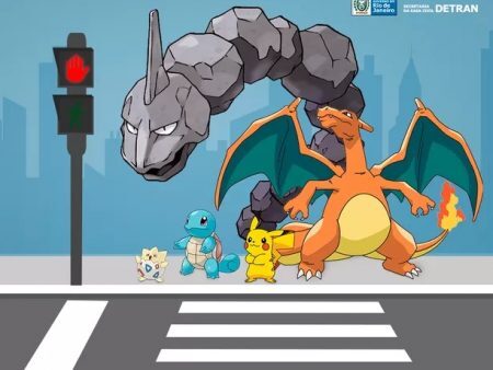 Campanha do Detran mostra Pokémons esperando para atravessar na faixa de pedestres