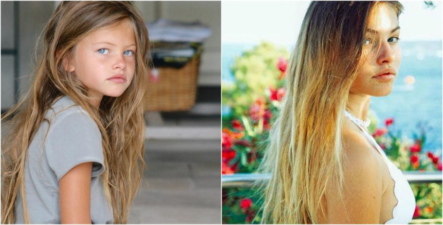 Thylane Blondeau aos 4 anos (à esq.) e hoje, aos 15