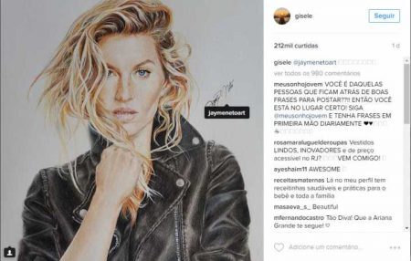 Trabalho do artista Jayme Neto, postado pela modelo Gisele Bündchen em sua conta no Instagram