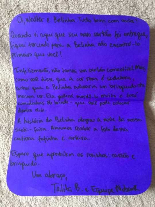 O bilhete da empresa emissora do cartão de crédito