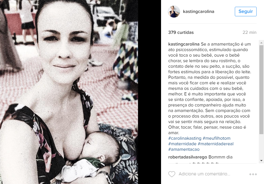 Aos 41 anos, a atriz Carolina Kasting deu uma aula de cidadania: postou uma foto no Instagram em que aparece amamentando seu bebê e ainda deu dicas a outras mulheres que acabaram de se tornar mães