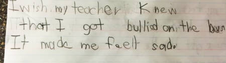 “Eu gostaria que minha professora soubesse que eu sofri bullying no ônibus. Me fez me sentir triste.”