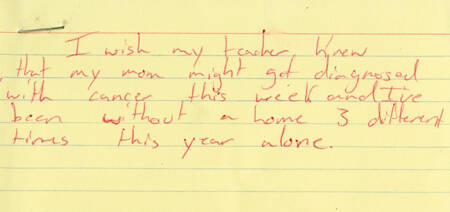 “Eu gostaria que minha professora soubesse que minha mãe talvez seja diagnosticada com câncer essa semana e eu fiquei sem lugar para morar 3 vezes diferentes só neste ano.”