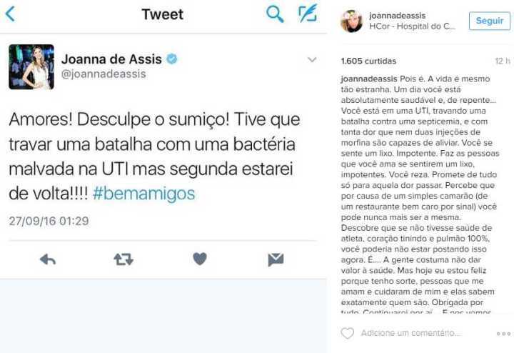 Joanna Assis desabafa nas redes sociais