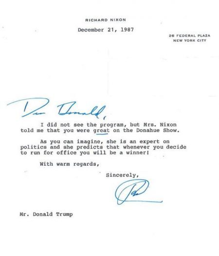 Carta escrita de Richard Nixon para Donald Trump