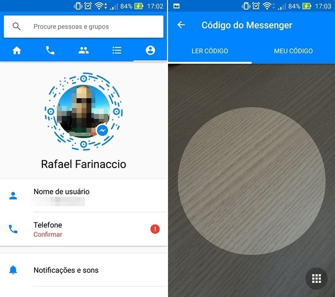 O código de leitura e o leitor do Messenger