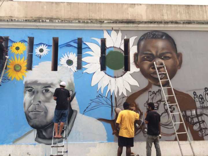 Muro grafitado na Rua Barão Rodrigues Mendes no encerramento do #ConexõesMSF no Recife