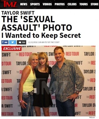 Foto em que o DJ David Mueller coloca a mão na bunda de Taylor Swift