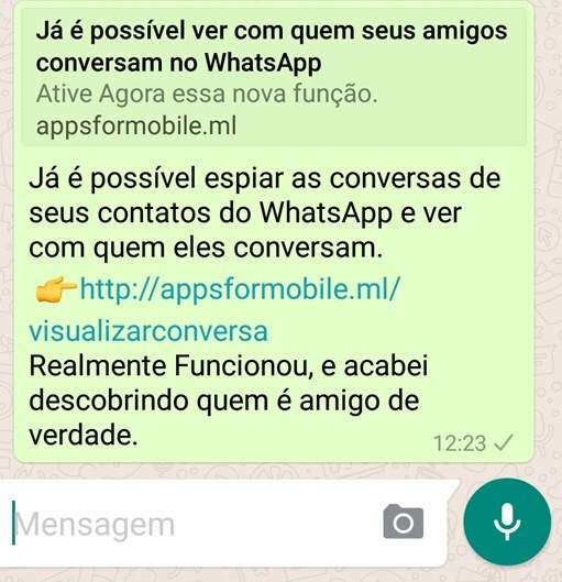 Mensagem falsa oferece "versão espiã" do WhatsApp