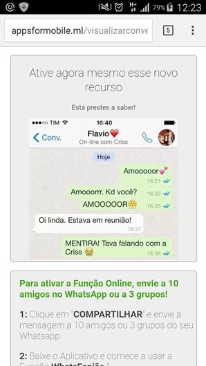 Mensagem falsa oferece "versão espiã" do WhatsApp