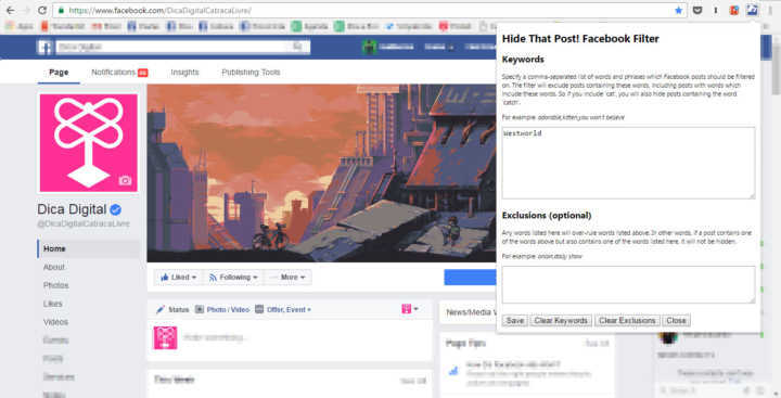 Não quer ver nada de "Westworld"? Basta colocar o nome na extensão e ele some da sua timeline. E o mesmo vale para qualquer assunto.