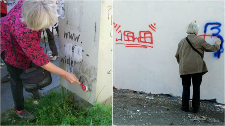 A alemã dedica seus dias a lutar contra o ódio nos muros de Berlim