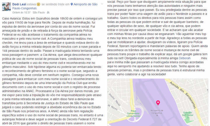 Dodi contou nas redes sociais como foi tudo o que passou no voo da Avianca