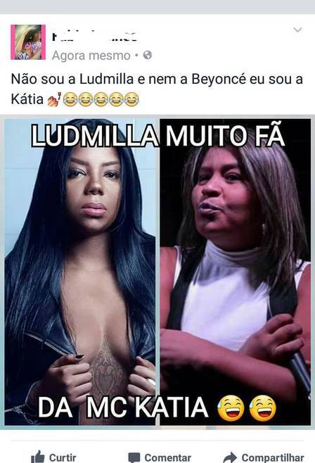 Meme sobre o episódio de Ludmilla tentando se passar por Kátia na praia