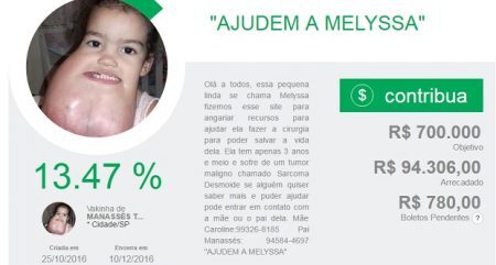 Campanha organizada na internet contou com amplo apoio popular, permitindo a viagem de Melyssa para os Estados Unidos