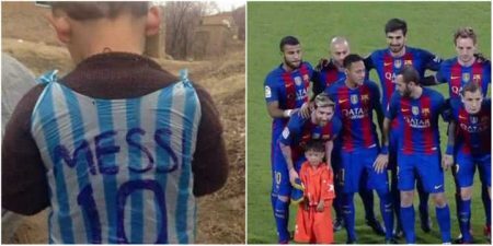 O menino entrou de mãos dadas com Messi no campo de futebol