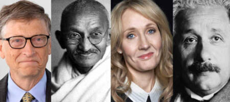 Os introvertidos Bill Gates, Mahatma Ghandi, J.K. Rowling e Albert Einstein.