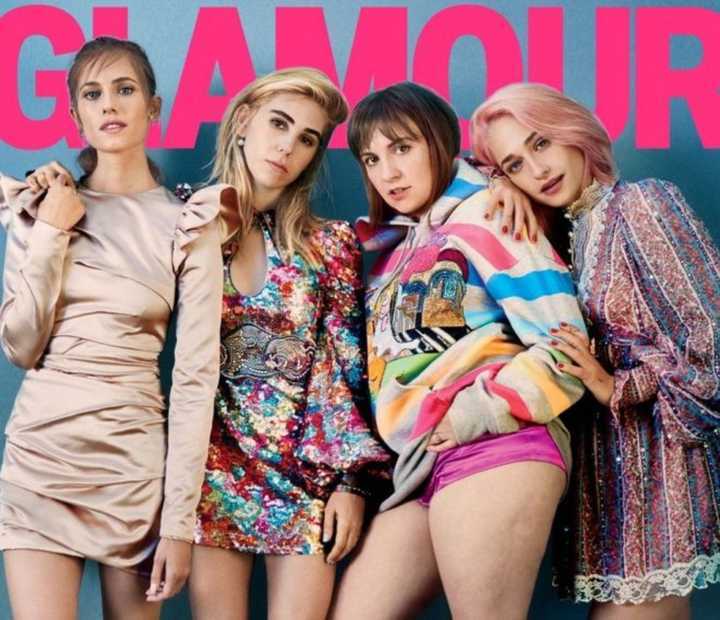 A capa da edição de fevereiro da revista Glamour com o elenco de ‘Girls’