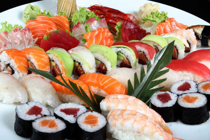 close-up sushi and sashimi mixed