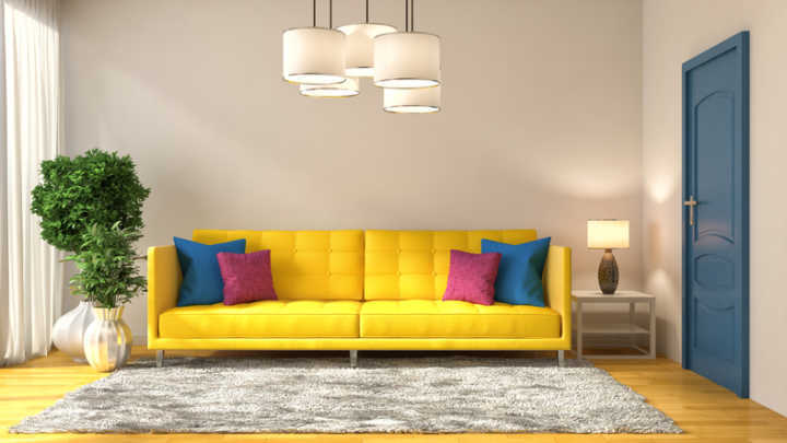 interior with yellow sofa. 3d illustration