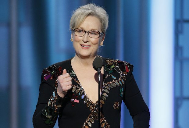 A atriz Meryl Streep durante a cerimônia dos Globos de Ouro de 2017