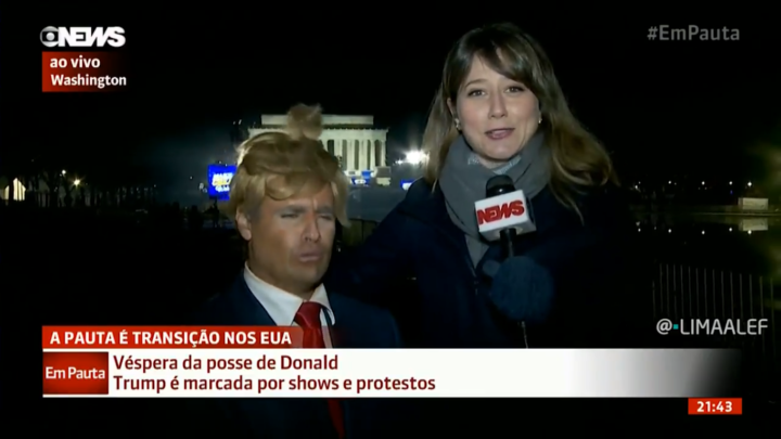 Vesgo trolla repórter da Globo News, ao vivo, nos EUA