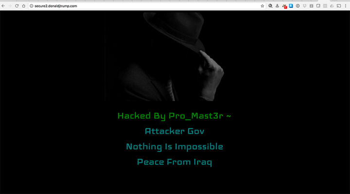 Imagem colocada pelos hackers no lugar do site de Donald Trump.