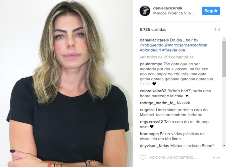 A modelo Daniella Cicarelli foi comparada à Michael Jackson nesta foto e respondeu à altura