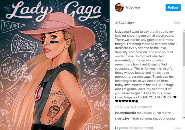 Lady Gaga demonstra todo seu carinho aos little monsters antes da apresentação pelo Instagram
